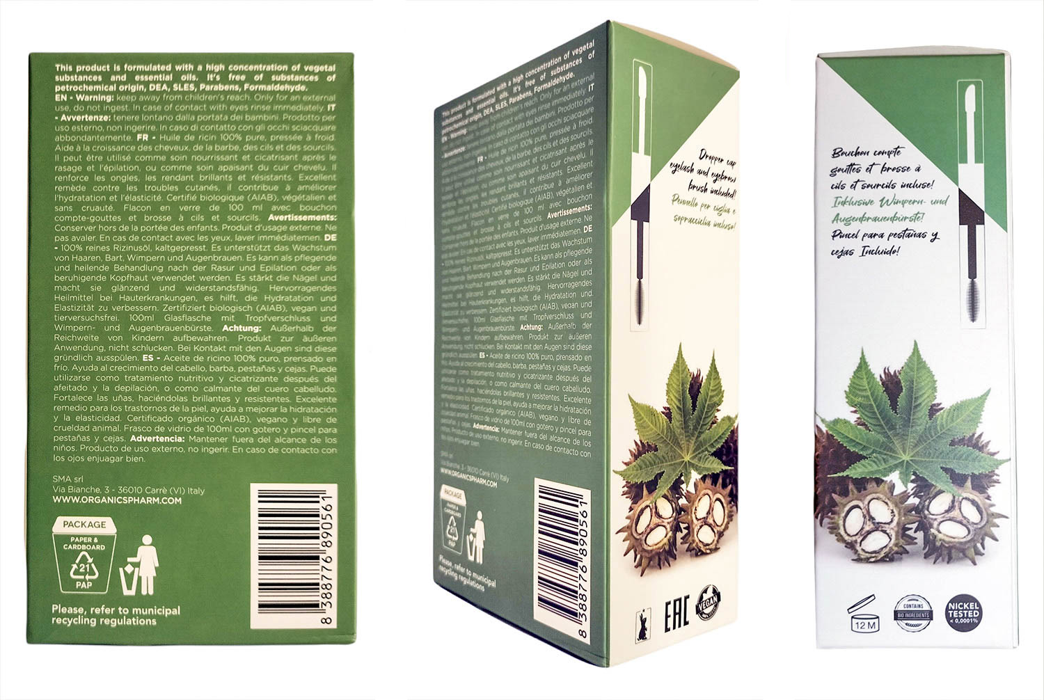 olio di ricino organico biologico ciglia sopracciglia